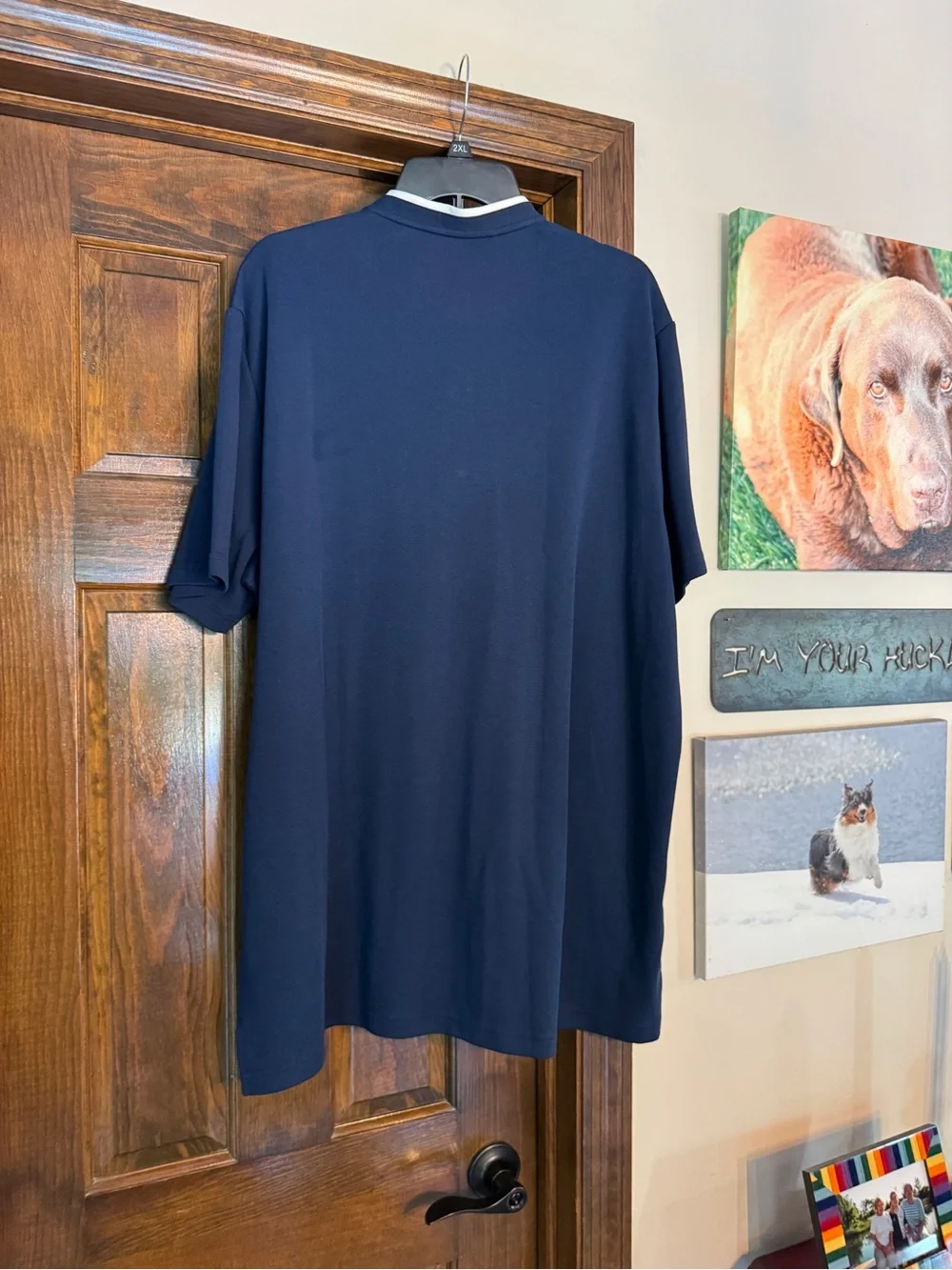 adidas Navy Short-Sleeve Henley Polo with Contrast Collar